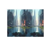 Biglietto di auguri vuoto con la città sull'acqua, 10 x 15 cm, biglietto di auguri per le vacanze, adatto per tutte le occasioni.
