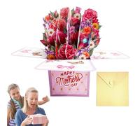 Biglietto di bouquet pop-up, biglietti di bouquet di fiori pop-up | Biglietti di fiori di bouquet di saluto 3D | GRAZIE CARTA con biglietto di nota vergine e busta, per il compleanno del Santo