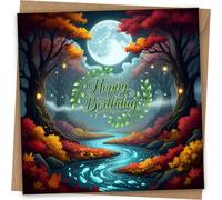 Biglietto di compleanno autunnale - Bellissimo albero lunare Stream Happy Birthday Card