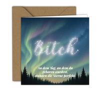 Biglietto di compleanno - cielo stellato con alberi | biglietto pieghevole (15 x 15 cm) - con busta - interno bianco