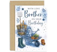 Biglietto di compleanno classico per fratello, design con giardinaggio blu, per lui, tradizionale, con busta di alta qualità