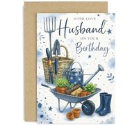 Biglietto di compleanno classico per marito, design con giardinaggio blu, per lui, tradizionale, con busta di alta qualità