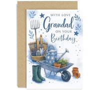 Biglietto di compleanno classico per nonno, design con giardinaggio blu, per lui, tradizionale, con busta di alta qualità