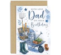 Biglietto di compleanno classico per papà, design con giardinaggio blu, per lui, tradizionale, con busta di alta qualità