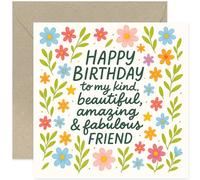 Biglietto di compleanno con busta per migliore amico, con scritta "Happy Birthday To My Kind Amazing Fabulous Friend", per donne, migliore amica, collega, regalo dell'amicizia, quadrato, interno