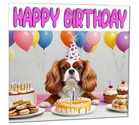 Biglietto di compleanno con cane Cavalier King Charles Spaniel, 145 x 145 mm