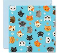 Biglietto di compleanno con gatto per donne, uomini, ragazzi e ragazze, simpatico cartone animato, biglietto di auguri per figlio, figlia, fratello, sorella, nipote, zio, zia, cugino, 145 mm x 145 mm,