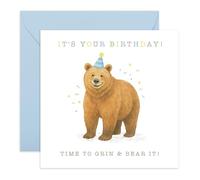 Biglietto di compleanno con orso, simpatico gioco di parole per amici, fratelli, sorelle, partner, figlio, figlia, nipote, giovani, studenti, colleghi, vicini, uomini, donne, positività, fornito con