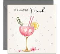 Biglietto di compleanno con scritta "Beautiful Friends" (lingua italiana non garantita), motivo gin rosa, per donne adulte, biglietti di compleanno per lei