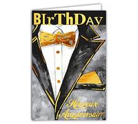 Biglietto di compleanno da uomo, chic, con fiocco e farfalla.