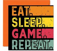 Biglietto di compleanno divertente lei o lui con scritta "Eat Sleep Game Repeat" videogiochi amanti dei videogiochi 145mm biglietti di auguri di compleanno tutte le
