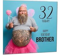 Biglietto di compleanno divertente per 32° fratello - Biglietto di compleanno divertente con uomo barbuto Bros per 32 anni, trentadue e trenta secondi