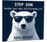 Biglietto di compleanno divertente per il figliastro un altro anno più vecchio e ancora senza sforzo fresco, divertente e divertente biglietto di compleanno da Step-Dad Step-Mum