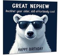 Biglietto di compleanno divertente per nipote con scritta in inglese "Another Year Older and Still Effortlessly Cool" (lingua italiana non garantita)