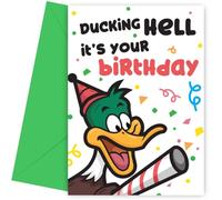 Biglietto di compleanno divertente per uomini e donne, con scritta "Ducking Hell", divertente biglietto di compleanno per amico, fratello, sorella, figlio, figlia, biglietto di compleanno divertente