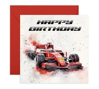 Biglietto di compleanno F1 - "Birthday Red Race Car", regalo per ragazzi, uomini, lui, papà, fratello, zio, nonno, collega, cugino, amico, veloce - viene fornito con divertenti adesivi