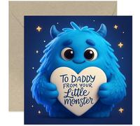 Biglietto di compleanno giocoso per papà, con scritta in lingua inglese "From Your Little Monster", idea regalo per il bambino e figlio giovane, per lui per la festa del papà, interno bianco con busta