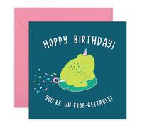 Biglietto di compleanno molto divertente con rana - 'Hoppy Birthday Unfrogettable' - Regalo per migliore amica, migliore amica, sorella, BFF, colleghi, scoregge per feste - viene fornito con