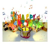 Biglietto di compleanno musicale per 4° bambino, biglietto di compleanno pop-up con cane 3D, divertente biglietto di auguri di buon compleanno con musica e luci e candela soffiabile, per ragazzi e