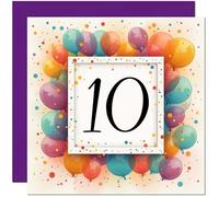Biglietto di compleanno per 10° compleanno per uomini e donne, qualsiasi età, biglietto di compleanno con palloncino per figlio di 10 anni, figlia, bambini, dieci, nipote, sorella cugina
