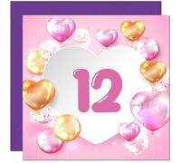 Biglietto di compleanno per 12° compleanno per donne ragazze palloncini rosa numeri biglietto di compleanno per 12 anni ragazza nipote figlia bambini dodici, dodicesima sorella cugina nipote