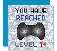 Stuff4 Biglietto di compleanno per 14° giocatore - You Have Rached Level 14 - Biglietti di auguri per ragazzi, ragazzi e adolescenti, videogiochi, figlio, nipote, 145 mm x 145 mm