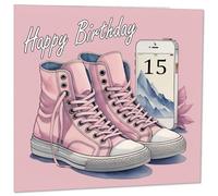Biglietto di compleanno per 15° compleanno per donne, biglietti di compleanno per ragazze per figlia 15 anni quindici, quindicesimo rosa ragazza adolescente sorella amica sua nipote