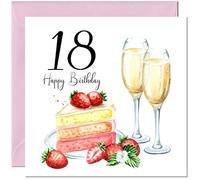 Biglietto di compleanno per 18° compleanno da donna, fragole e torta, biglietti di compleanno per donna di 18 anni, diciottesima figlia, amica, nipote, moglie, fidanzata, ragazza, mamma, zia per lei