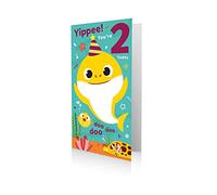 Biglietto di compleanno per 2 anni, Baby Shark Biglietto di compleanno per 2° compleanno, biglietto per il 2° compleanno Baby Shark, biglietto di auguri per il 2° compleanno, multicolore, 9 x 5, BS026