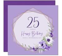 Biglietto di compleanno per 25° compleanno per uomini e donne, bellissimo biglietto di compleanno floreale per 25 anni, ragazza, figlia, amica, nipote, sorella venticinque, venticinquesimo cugino