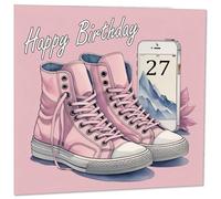 Biglietto di compleanno per 27° compleanno per donne, biglietti di compleanno per ragazze per figlia 27 anni ventisette, ventisettesimo rosa ragazza adolescente sorella amica sua nipote