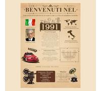 Biglietto di Compleanno per 34 Anni, Born in 1991 Il 33°Giornale Compleanno Biglietto - [A4 Senza Cornice] - Regalo Di Compleanno Vintage per Uomo e Donna - Idee Regali Compleanno Originali