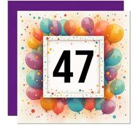 Biglietto di compleanno per 47° compleanno per uomini e donne, qualsiasi età, biglietto di compleanno con palloncino per donna di 47 anni, amica, sorella, mamma, zia, figlia quaranta sette, cugina