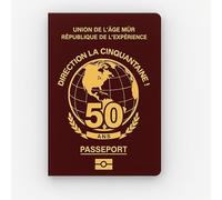 Biglietto di compleanno per 50 anni, passaporto di compleanno, libro degli ospiti con umorismo da completare | idea regalo originale da uomo e donna | taccuino dei ricordi da personalizzare per feste