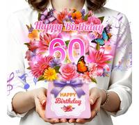 Biglietto di compleanno per 60° compleanno da donna, biglietto di compleanno pop-up 3D con musica e luci, biglietto pop-up Forever Lily Bouquet da 25 cm, regalo di buon compleanno per moglie, mamma