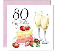 Biglietto di compleanno per 80° compleanno da donna, fragole e torta, biglietti di compleanno per donna di 80 anni, ottantesimo mamma, nonna, sorella, zia, nipote, tata per madre, moglie, fidanzata