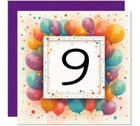 Biglietto di compleanno per 9° compleanno per uomini e donne, qualsiasi età, biglietto di compleanno con palloncino per 9 anni, figlia, figlio, bambini, nove, nipote, sorella, cugina