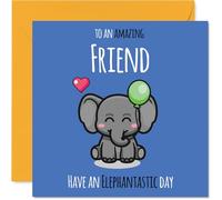 Biglietto di compleanno per amici, con scritta in inglese "Have an Elephantastic Day", biglietto di auguri di compleanno per amici da Best Friends Bestie, 145 mm, grazioso elefante