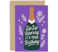 Biglietto di compleanno per amici, regalo con scritta in lingua inglese "Sip Sip Hooray", design festivo con champagne, per uomini e donne, per sorella, collega, mamma, figlia, bestie, interno bianco