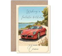 Biglietto di compleanno per cugino, auto sportiva rossa, biglietto di auguri di compleanno per cugino da parenti familiari, 12,7 x 17,8 cm, motivo: paesaggio di campagna