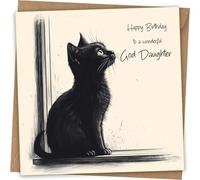 Biglietto di compleanno per figlia di Dio | Simpatico biglietto di compleanno con gatto disegnato a mano per compleanno di Dio figlia con busta kraft