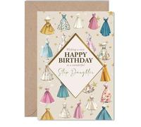 Biglietto di compleanno per figliastra - Abiti in stile vintage - Biglietto di auguri di compleanno per figliastra da papà mamma, 12,7 x 17,8 cm, elegante e chic