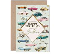 Biglietto di compleanno per fratello - Auto classiche - Biglietto di auguri di compleanno per fratello da sorella e fratello, 12,7 x 17,8 cm vintage motors biglietti di auguri