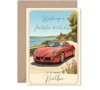 Biglietto di compleanno per fratello, auto sportiva rossa, biglietto di auguri di compleanno per fratello da sorella e fratello, 12,7 x 17,8 cm, paesaggio campestre