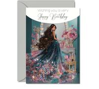 Biglietto di compleanno per la famiglia, affascinante e alla moda, biglietto di auguri di compleanno per la famiglia da amici colleghi, 12,7 x 17,8 cm con vestito scintillante