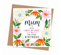 Biglietto di compleanno per la mamma con busta, design floreale colorato e tanto amore da parte di figlia o figlio, luminoso e moderno con margherite e coneflowers per una madre meravigliosa per il