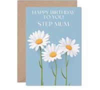 Biglietto di compleanno per la matrigna, con margherite selvatiche, biglietto di auguri per la matrigna da figlio e figlia, formato A5, con fiori floreali