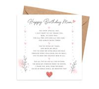Biglietto di compleanno per mamma con busta, poesia di ringraziamento e cuore all'uncinetto, saluto sentimentale da figlia o figlio per madre, mamma, matrigna o madre figura per il suo giorno speciale