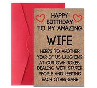 Biglietto di compleanno per moglie da marito, con scritta in lingua inglese "Happy Birthday to My Aazaing Wife, testo commovente design, interno bianco, include busta rossa, adatto per donne lei