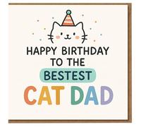 Biglietto di compleanno per papà e gatto, con scritta "Happy Birthday to the Bestest Cat Dad", con cappello da festa e coriandoli